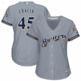 Women's Majestic Milwaukee Brewers #45 Jhoulys Chacin Authentic Grey Road Cool Base MLB Jersey