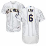 Men's Majestic Milwaukee Brewers #6 Lorenzo Cain White Home Flex Base Authentic Collection MLB Jersey