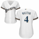 Women's Majestic Milwaukee Brewers #4 Paul Molitor Replica White Home Cool Base MLB Jersey