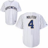 Men's Majestic Milwaukee Brewers #4 Paul Molitor Authentic White (blue strip) MLB Jersey
