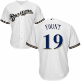 Men's Majestic Milwaukee Brewers #19 Robin Yount Replica White Home Cool Base MLB Jersey