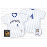 Men's Mitchell and Ness Milwaukee Brewers #4 Paul Molitor Authentic White/Blue Strip Throwback MLB Jersey