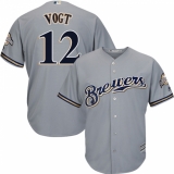 Youth Majestic Milwaukee Brewers #12 Stephen Vogt Replica Grey Road Cool Base MLB Jersey