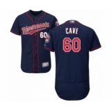 Men's Minnesota Twins #60 Jake Cave Authentic Navy Blue Alternate Flex Base Authentic Collection Baseball Player Jersey