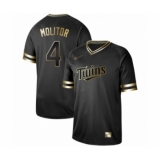 Men's Minnesota Twins #4 Paul Molitor Authentic Black Gold Fashion Baseball Jersey