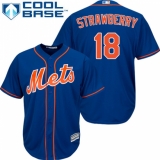 Youth Majestic New York Mets #18 Darryl Strawberry Replica Royal Blue Alternate Home Cool Base MLB Jersey