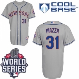 Men's Majestic New York Mets #31 Mike Piazza Replica Grey Road Cool Base 2015 World Series MLB Jersey