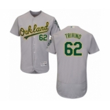 Men's Oakland Athletics #62 Lou Trivino Grey Road Flex Base Authentic Collection Baseball Player Jersey