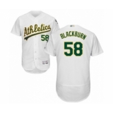 Men's Oakland Athletics #58 Paul Blackburn White Home Flex Base Authentic Collection Baseball Player Jersey