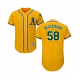 Men's Oakland Athletics #58 Paul Blackburn Gold Alternate Flex Base Authentic Collection Baseball Player Jersey