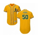 Men's Oakland Athletics #50 Mike Fiers Gold Alternate Flex Base Authentic Collection Baseball Player Jersey