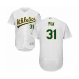 Men's Oakland Athletics #31 A.J. Puk White Home Flex Base Authentic Collection Baseball Player Jersey