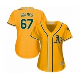 Women's Oakland Athletics #67 Grant Holmes Authentic Gold Alternate 2 Cool Base Baseball Player Jersey
