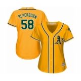 Women's Oakland Athletics #58 Paul Blackburn Authentic Gold Alternate 2 Cool Base Baseball Player Jersey
