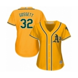 Women's Oakland Athletics #32 Daniel Gossett Authentic Gold Alternate 2 Cool Base Baseball Player Jersey