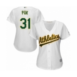 Women's Oakland Athletics #31 A.J. Puk Authentic White Home Cool Base Baseball Player Jersey