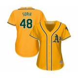 Women's Oakland Athletics #48 Joakim Soria Replica Gold Alternate 2 Cool Base Baseball Jersey