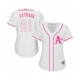 Women's Oakland Athletics #21 Marco Estrada Replica White Fashion Cool Base Baseball Jersey