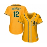 Women's Oakland Athletics #12 Kendrys Morales Replica Gold Alternate 2 Cool Base Baseball Jersey