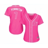 Women's Oakland Athletics #7 Cliff Pennington Replica Pink Fashion Cool Base Baseball Jersey
