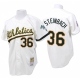 Men's Mitchell and Ness Oakland Athletics #36 Terry Steinbach Replica White Throwback MLB Jersey