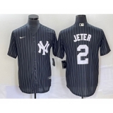 Men's Nike New York Yankees #2 Derek Jeter Black Pinstripe Cool Base Stitched Baseball Jersey