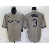 Men's Nike New York Yankees #3 Babe Ruth Grey Stitched Cool Base Nike Jersey