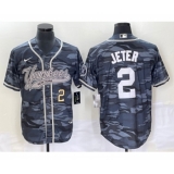 Men's New York Yankees #2 Derek Jeter Number Grey Camo Cool Base Stitched Baseball Jersey