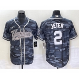 Men's New York Yankees #2 Derek Jeter Grey Camo Cool Base Stitched Baseball Jersey