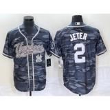 Men's New York Yankees #2 Derek Jeter Grey Camo Cool Base Stitched Baseball Jersey1