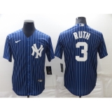 Men's New York Yankees #3 Babe Ruth Navy Blue Pinstripe Stitched MLB Cool Base Nike Jersey