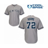 Youth New York Yankees #72 Chance Adams Authentic Grey Road Baseball Player Jersey