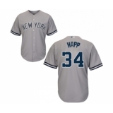 Men's New York Yankees #34 J.A. Happ Replica Grey Road Baseball Jersey