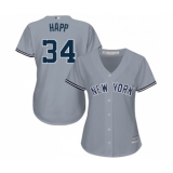 Women's New York Yankees #34 J.A. Happ Authentic Grey Road Baseball Jersey