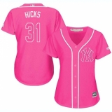 Women's Majestic New York Yankees #31 Aaron Hicks Replica Pink Fashion Cool Base MLB Jersey