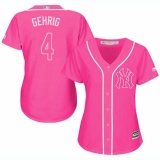 Women's Majestic New York Yankees #4 Lou Gehrig Replica Pink Fashion Cool Base MLB Jersey