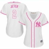 Women's Majestic New York Yankees #2 Derek Jeter Replica White Fashion Cool Base MLB Jersey