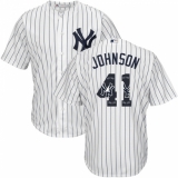 Men's Majestic New York Yankees #41 Randy Johnson Authentic White Team Logo Fashion MLB Jersey