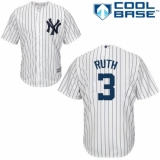 Youth Majestic New York Yankees #3 Babe Ruth Replica White Home MLB Jersey