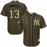 Youth Majestic New York Yankees #13 Alex Rodriguez Replica Green Salute to Service MLB Jersey