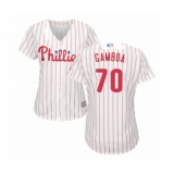 Women's Philadelphia Phillies #70 Arquimedes Gamboa Authentic White Red Strip Home Cool Base Baseball Player Jersey
