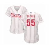 Women's Philadelphia Phillies #55 Ranger Suarez Authentic White Red Strip Home Cool Base Baseball Player Jersey
