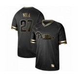 Men's Philadelphia Phillies #27 Aaron Nola Authentic Black Gold Fashion Baseball Jersey