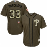 Youth Majestic Philadelphia Phillies #33 Drew Hutchison Authentic Green Salute to Service MLB Jersey