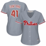 Women's Majestic Philadelphia Phillies #41 Carlos Santana Authentic Grey Road Cool Base MLB Jersey