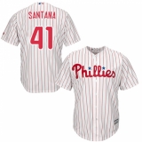 Youth Majestic Philadelphia Phillies #41 Carlos Santana Authentic White/Red Strip Home Cool Base MLB Jersey