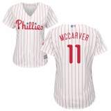 Women's Majestic Philadelphia Phillies #11 Tim McCarver Replica White/Red Strip Home Cool Base MLB Jersey