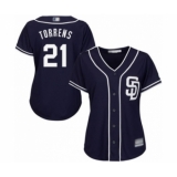 Women's San Diego Padres #21 Luis Torrens Authentic Navy Blue Alternate 1 Cool Base Baseball Player Jersey