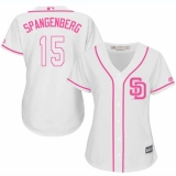 Women's Majestic San Diego Padres #15 Cory Spangenberg Replica White Fashion Cool Base MLB Jersey