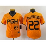 Youth Nike  Pittsburgh Pirates #22 Andrew McCutchen Number Yellow 2023 City Connect Stitched Jersey2